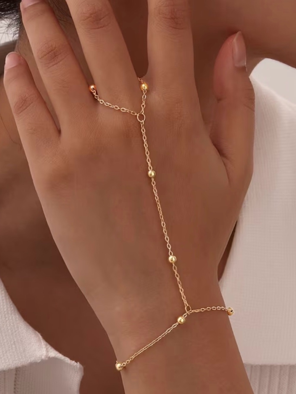 Elegant Gold Beaded Hand Chain Bracelet - Women Jewelry